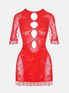 POSTER GIRL Red Mini Dress with Cutouts & Gem Details